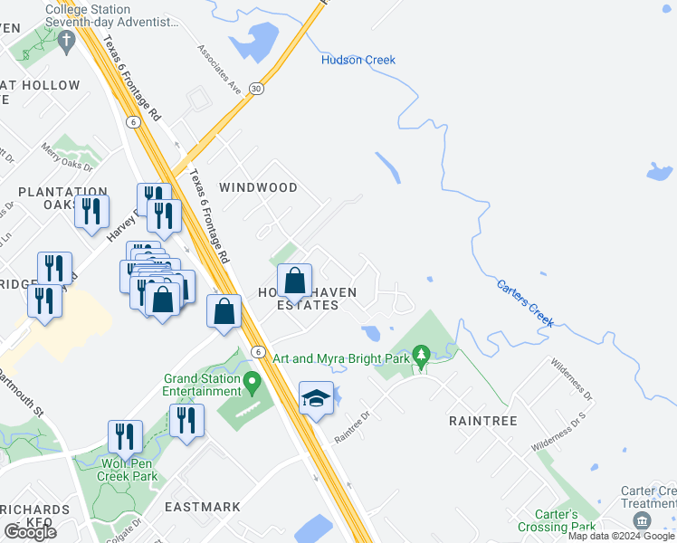 map of restaurants, bars, coffee shops, grocery stores, and more near 2502 Horse Shoe Drive in College Station