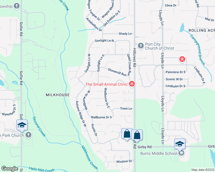 map of restaurants, bars, coffee shops, grocery stores, and more near 6613 Autumn Ridge Drive in Mobile
