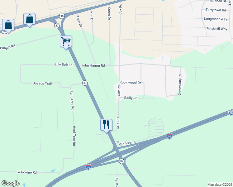 map of restaurants, bars, coffee shops, grocery stores, and more near 5299 Cox Road in Milton