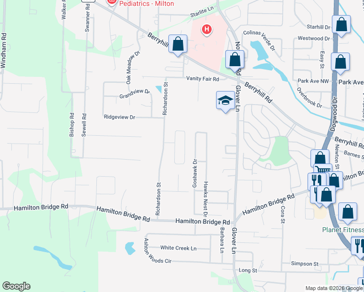 map of restaurants, bars, coffee shops, grocery stores, and more near 5329 Dalton Circle in Milton