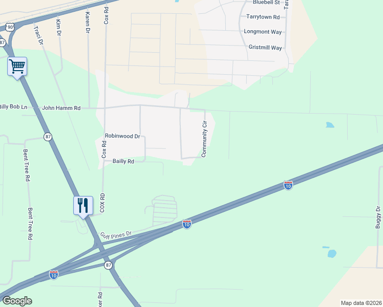 map of restaurants, bars, coffee shops, grocery stores, and more near 5029 Community Circle in Milton