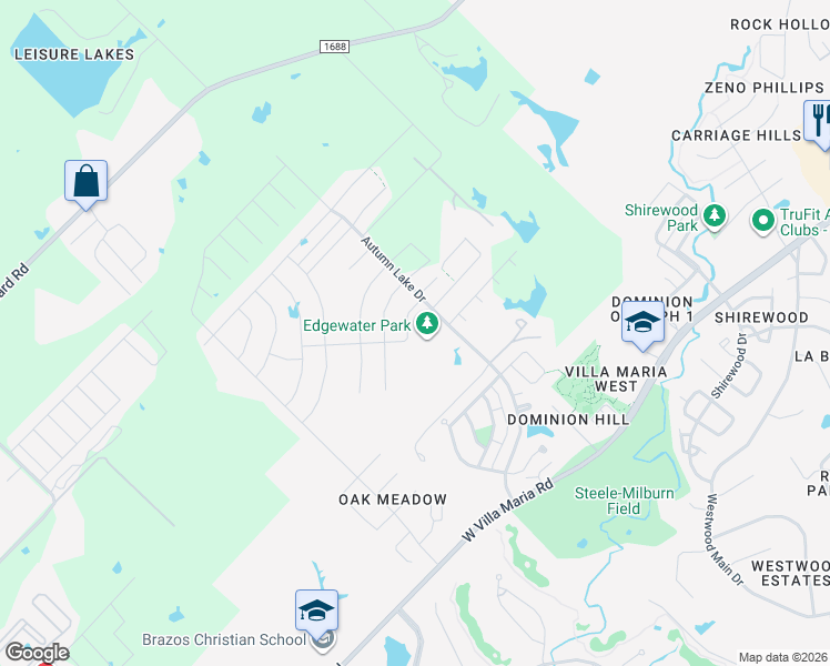 map of restaurants, bars, coffee shops, grocery stores, and more near 2025 Jester Trail in Bryan