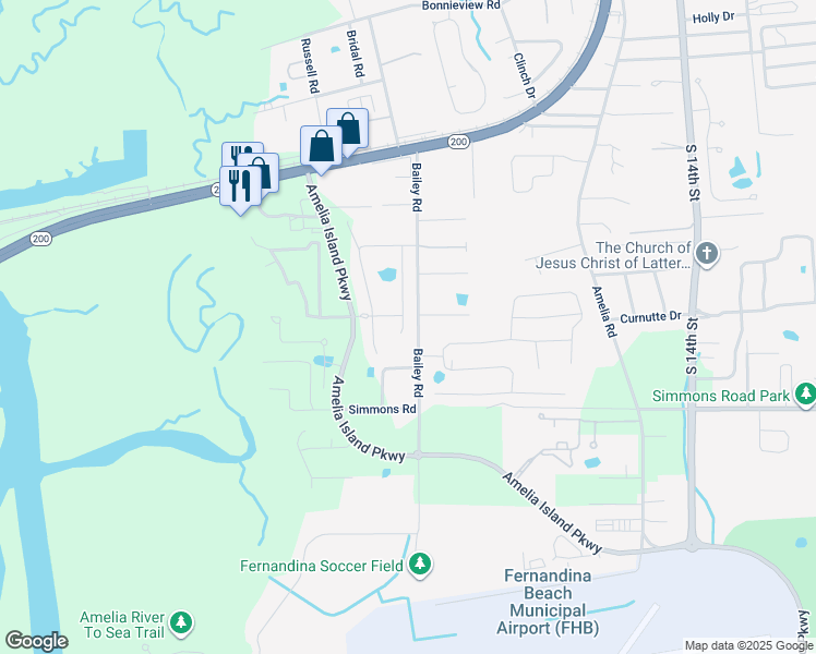 map of restaurants, bars, coffee shops, grocery stores, and more near 2924 Sea Grape Drive South in Fernandina Beach