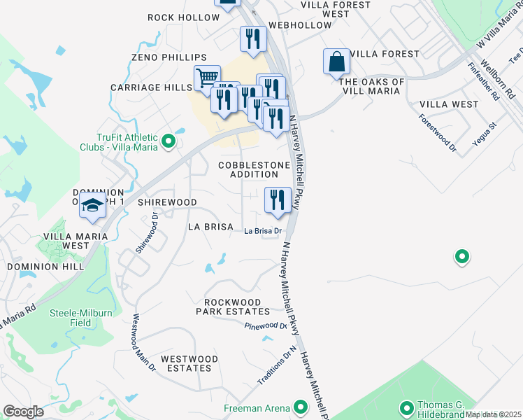 map of restaurants, bars, coffee shops, grocery stores, and more near 1916 Labrisa Drive in Bryan