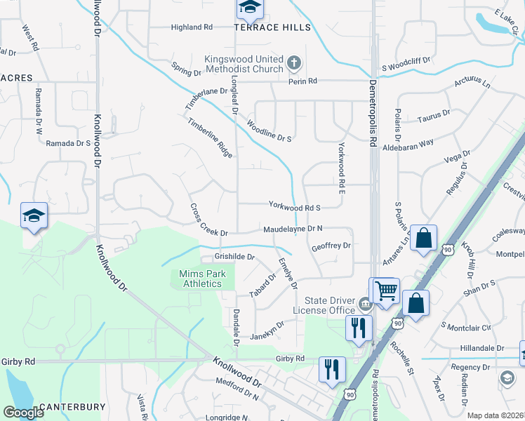 map of restaurants, bars, coffee shops, grocery stores, and more near 5259 Yorkwood Road South in Mobile