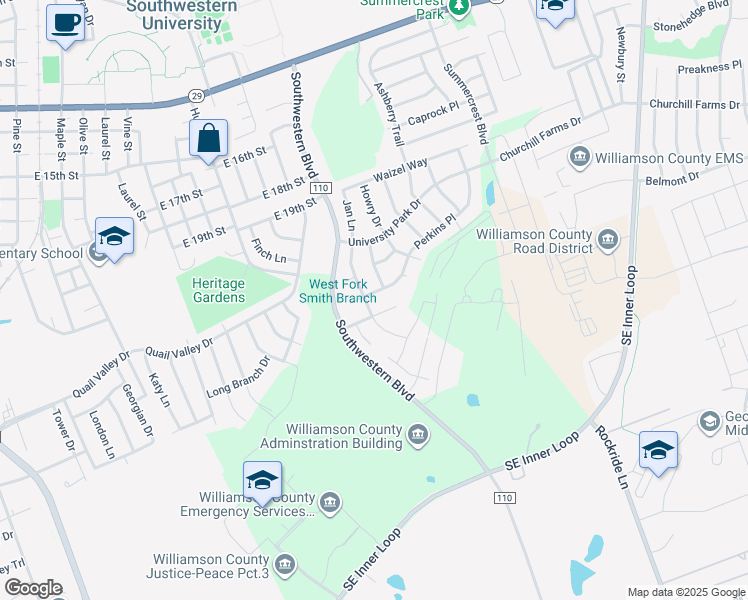 map of restaurants, bars, coffee shops, grocery stores, and more near 2104 Perkins Place in Georgetown