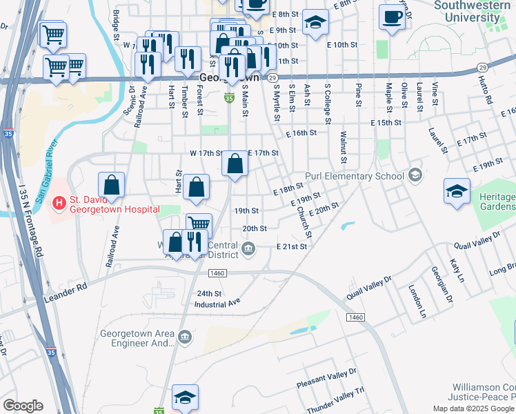 map of restaurants, bars, coffee shops, grocery stores, and more near 1816 Eubank Street in Georgetown