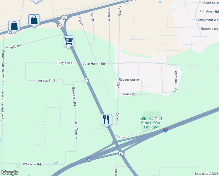 map of restaurants, bars, coffee shops, grocery stores, and more near 5304 Traci Drive in Milton