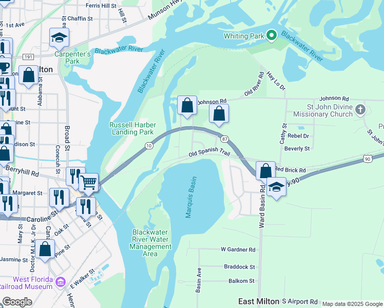map of restaurants, bars, coffee shops, grocery stores, and more near 2933 Milton Trail in Milton