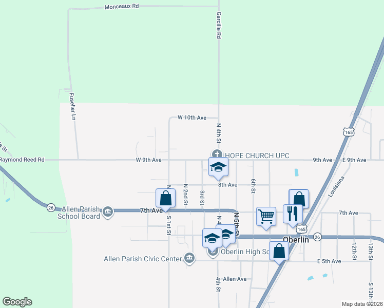 map of restaurants, bars, coffee shops, grocery stores, and more near 707 Justin Lane in Oberlin
