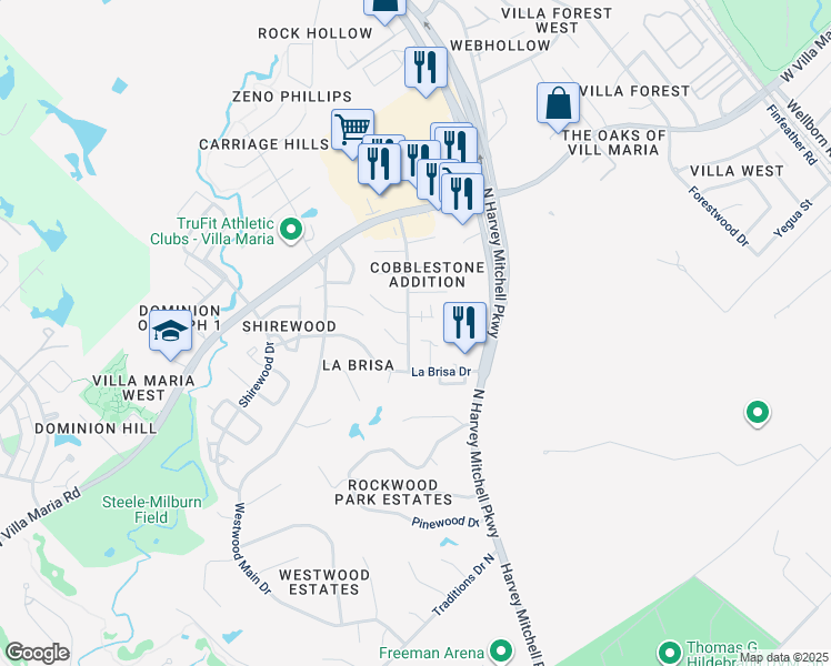 map of restaurants, bars, coffee shops, grocery stores, and more near 2008 Monito Way in Bryan