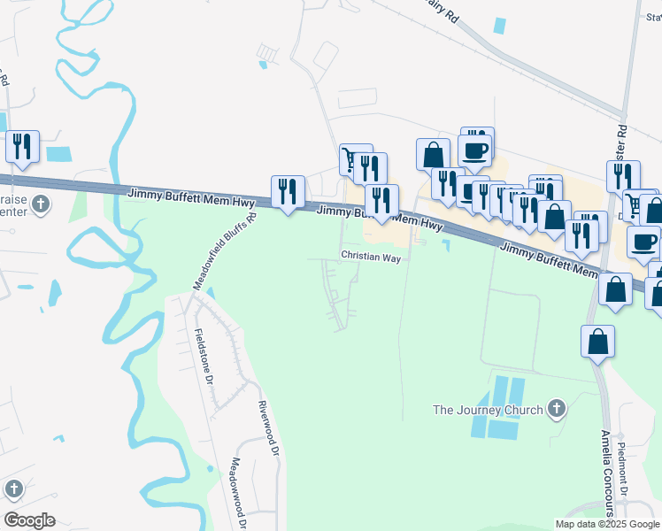 map of restaurants, bars, coffee shops, grocery stores, and more near 85041 Christian Way in Yulee