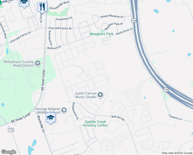 map of restaurants, bars, coffee shops, grocery stores, and more near 900 Carlson Cove in Georgetown