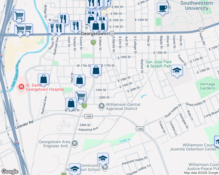 map of restaurants, bars, coffee shops, grocery stores, and more near 1907 Paige Street in Georgetown