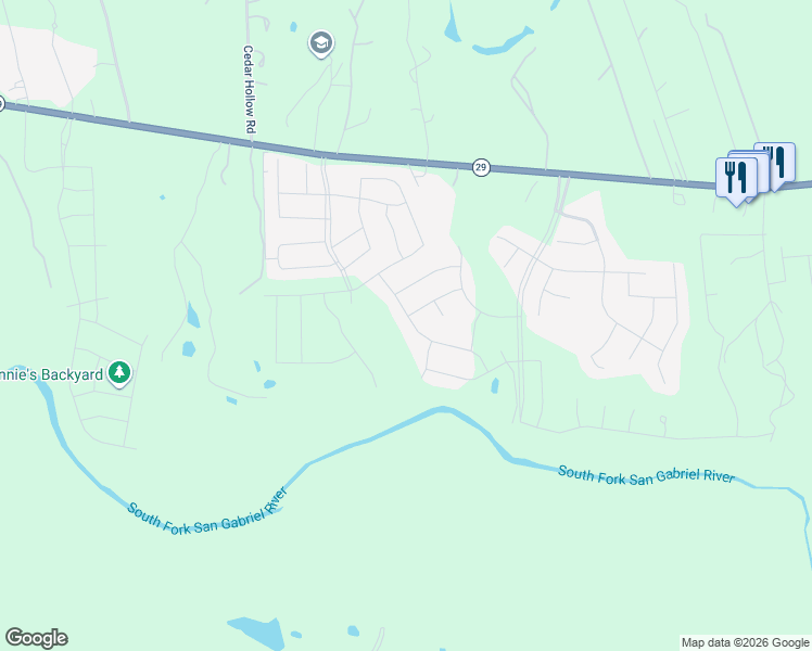 map of restaurants, bars, coffee shops, grocery stores, and more near 153 High Plains Drive in Georgetown