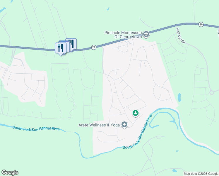 map of restaurants, bars, coffee shops, grocery stores, and more near 3239 West State Highway 29 in Georgetown