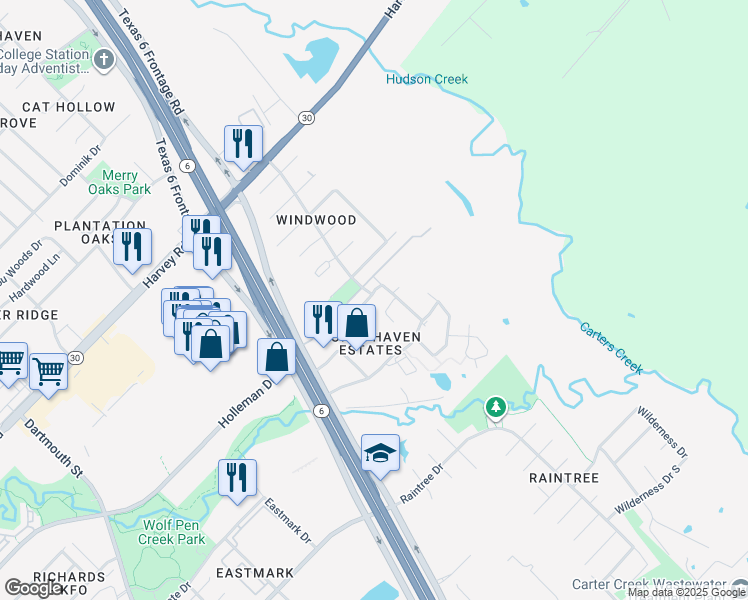 map of restaurants, bars, coffee shops, grocery stores, and more near 2475 Horse Shoe Drive in College Station