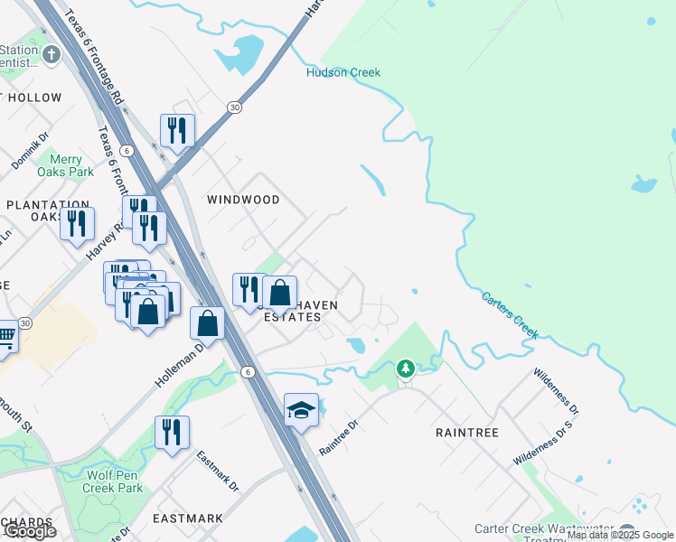 map of restaurants, bars, coffee shops, grocery stores, and more near 2917 Horseback Court in College Station