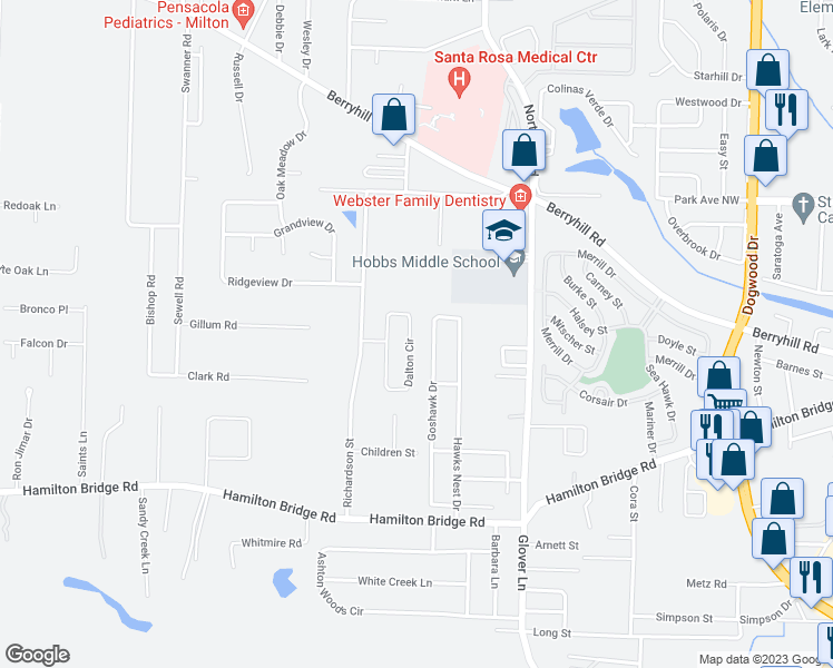 map of restaurants, bars, coffee shops, grocery stores, and more near 5318 Dalton Circle in Milton