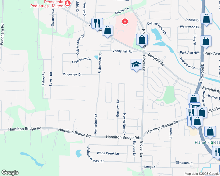map of restaurants, bars, coffee shops, grocery stores, and more near 5317 Dalton Circle in Milton