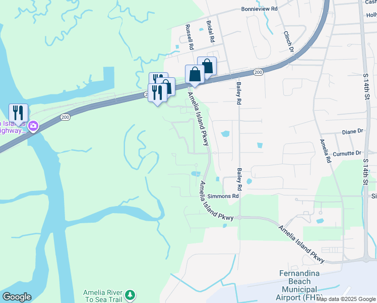 map of restaurants, bars, coffee shops, grocery stores, and more near 202 Riverside Drive in Fernandina Beach