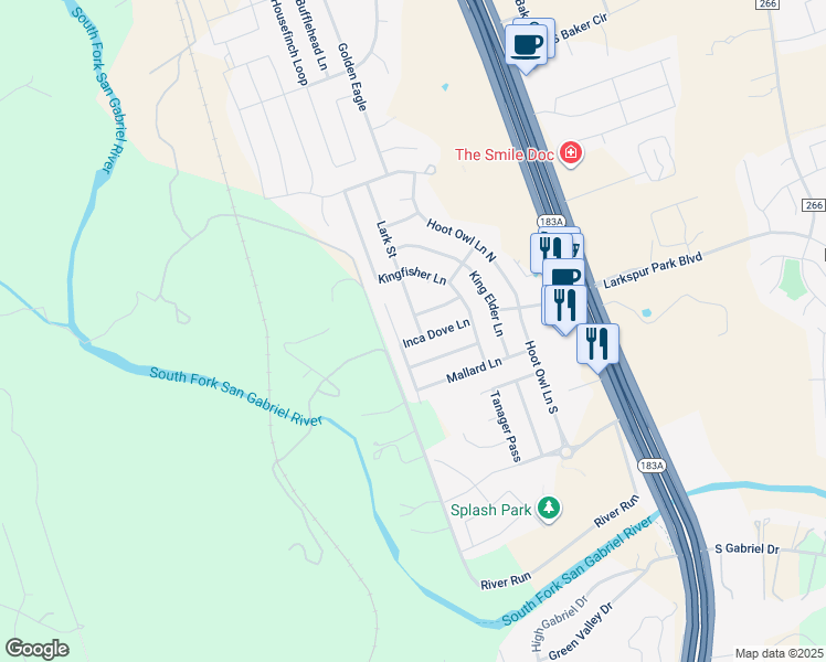 map of restaurants, bars, coffee shops, grocery stores, and more near 137 Snowy Egret Lane in Leander