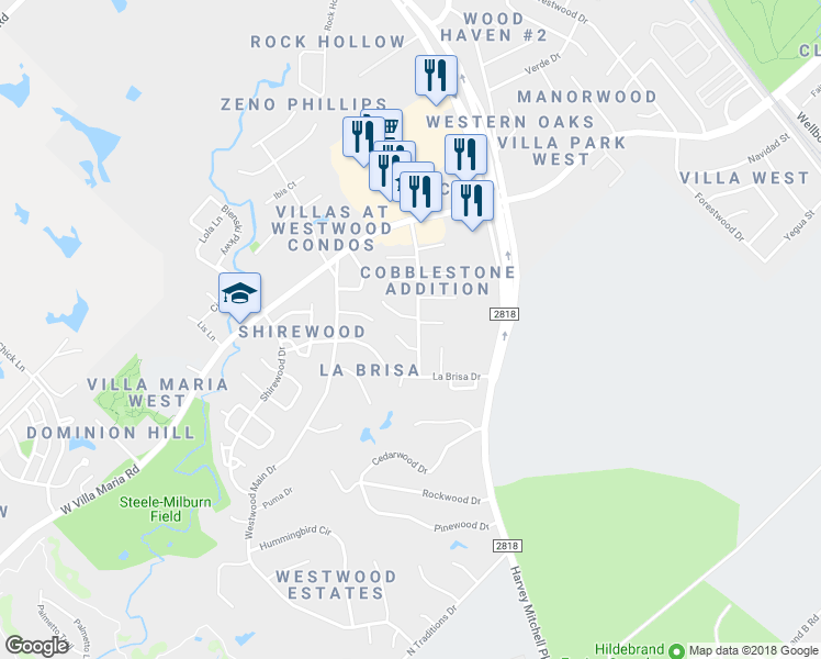 map of restaurants, bars, coffee shops, grocery stores, and more near 2008 Monito Way in Bryan