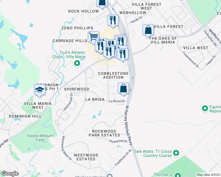 map of restaurants, bars, coffee shops, grocery stores, and more near 2009 Monito Way in Bryan
