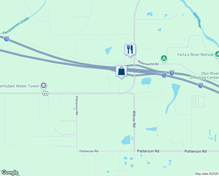 map of restaurants, bars, coffee shops, grocery stores, and more near 23803 County Road 64 in Robertsdale