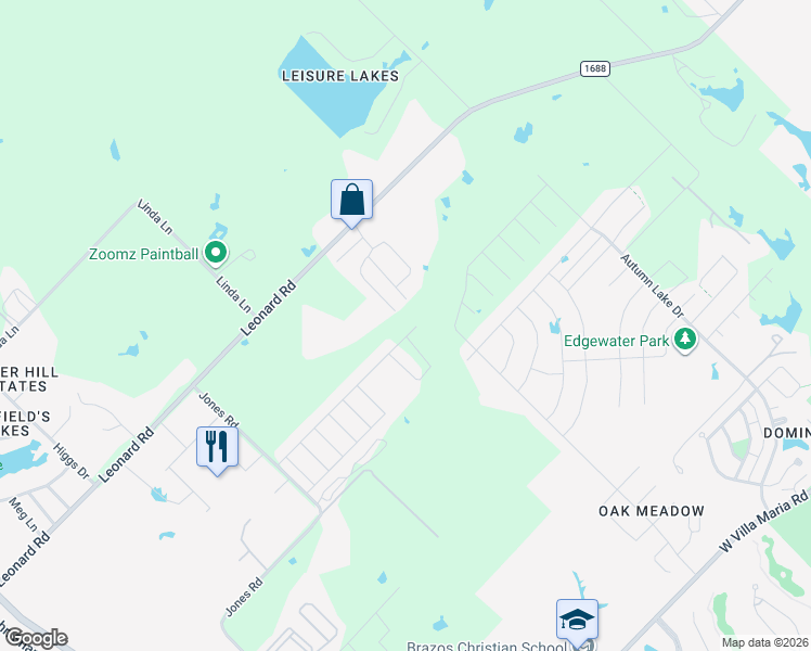 map of restaurants, bars, coffee shops, grocery stores, and more near 5359 Leonard Road in Bryan
