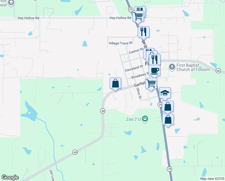 map of restaurants, bars, coffee shops, grocery stores, and more near 82242 Magnolia Street in Folsom
