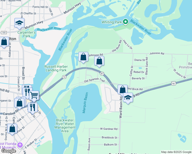 map of restaurants, bars, coffee shops, grocery stores, and more near 5247 Lundy Lane in Milton