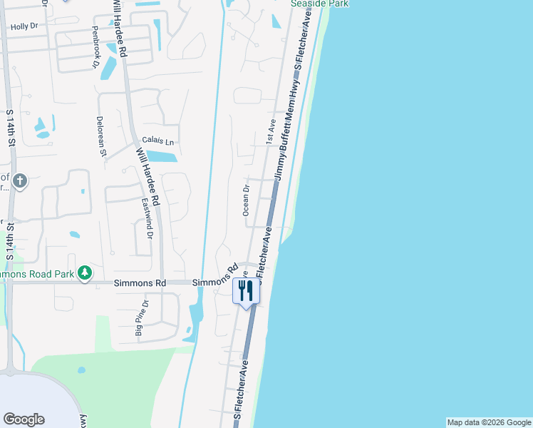 map of restaurants, bars, coffee shops, grocery stores, and more near 2830 South Fletcher Avenue in Fernandina Beach