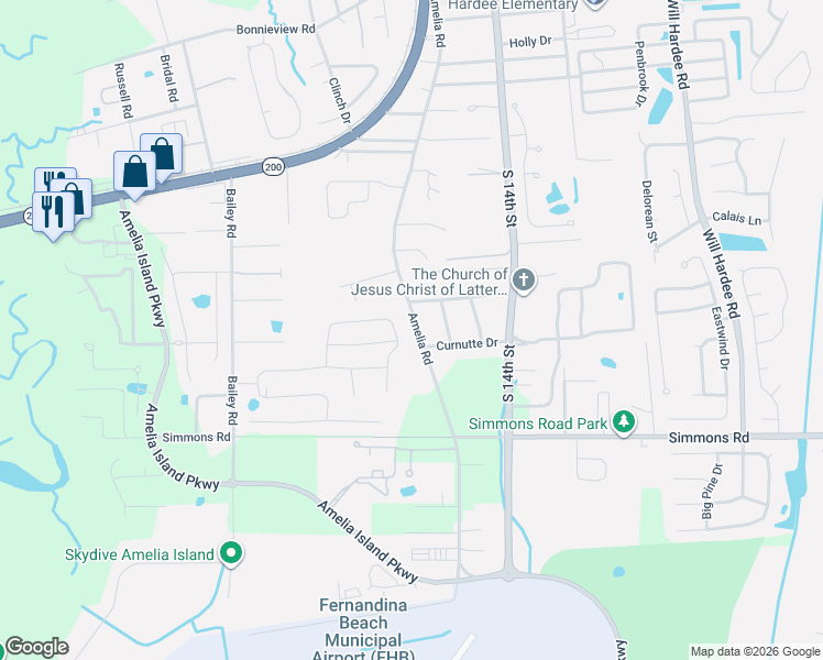 map of restaurants, bars, coffee shops, grocery stores, and more near 2837 Amelia Road in Fernandina Beach