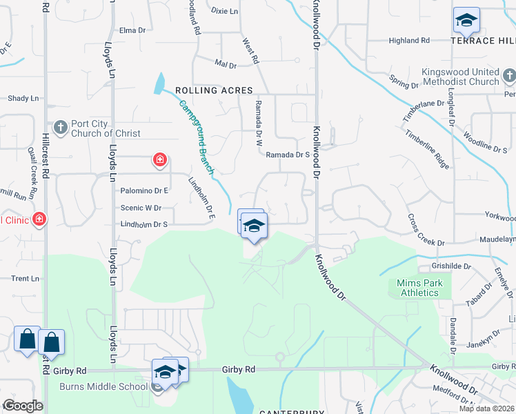 map of restaurants, bars, coffee shops, grocery stores, and more near 3005 Blue Ridge Drive West in Mobile
