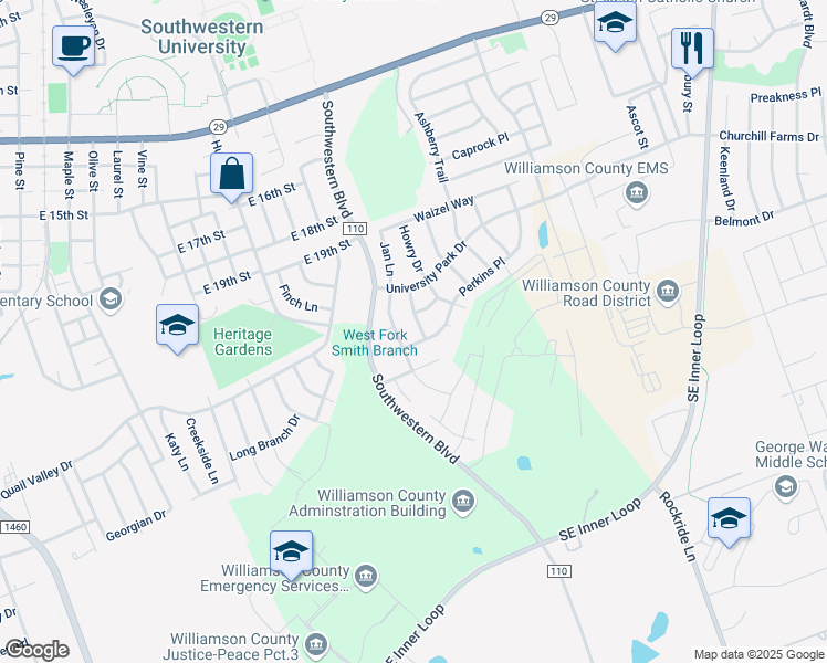map of restaurants, bars, coffee shops, grocery stores, and more near 2422 McCook Drive in Georgetown