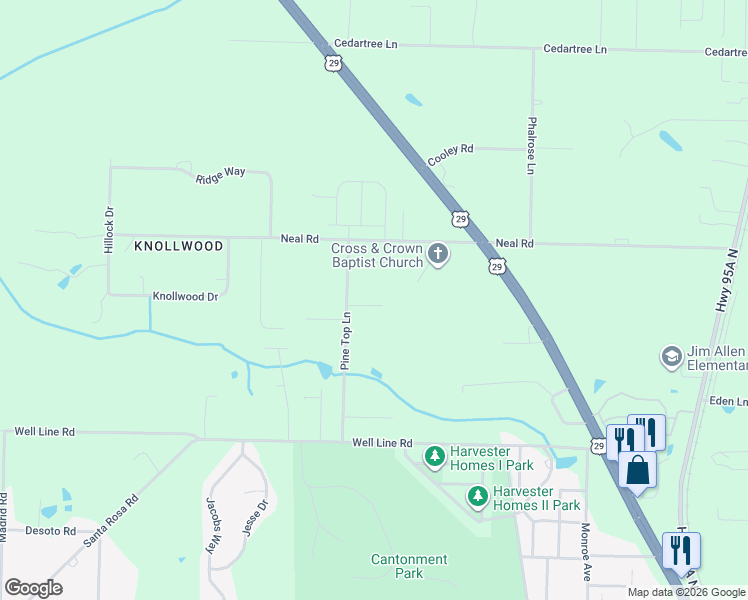 map of restaurants, bars, coffee shops, grocery stores, and more near 1054 Pine Top Lane in Escambia County