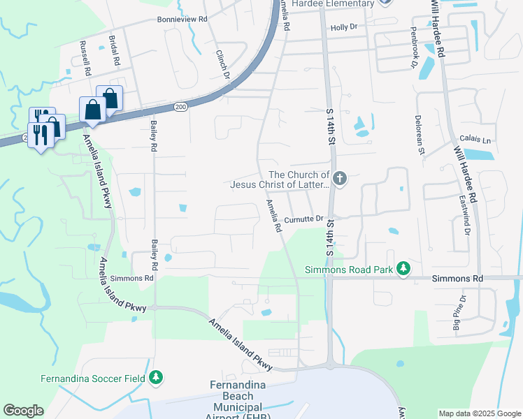 map of restaurants, bars, coffee shops, grocery stores, and more near 2837 Amelia Road in Fernandina Beach
