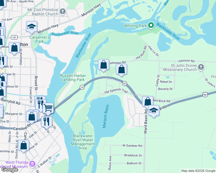 map of restaurants, bars, coffee shops, grocery stores, and more near 5252 Milton Trail in Milton
