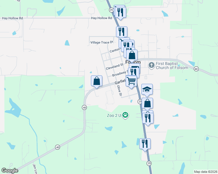 map of restaurants, bars, coffee shops, grocery stores, and more near 13294 Garfield Street in Folsom