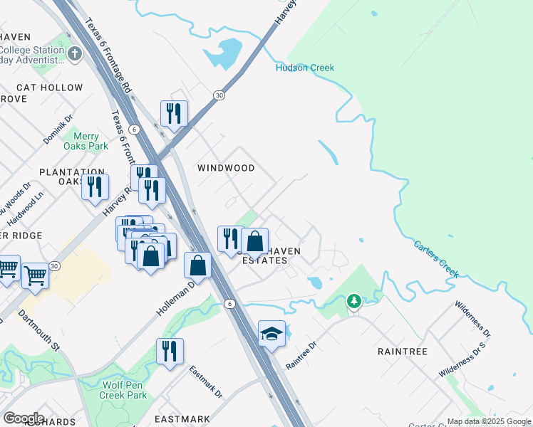map of restaurants, bars, coffee shops, grocery stores, and more near 2475 Horse Shoe Drive in College Station