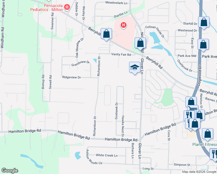 map of restaurants, bars, coffee shops, grocery stores, and more near 5305 Dalton Circle in Milton
