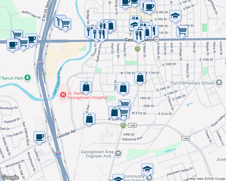 map of restaurants, bars, coffee shops, grocery stores, and more near 1812 Hart Street in Georgetown