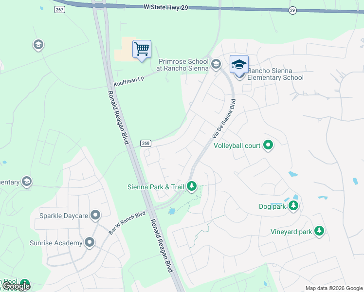 map of restaurants, bars, coffee shops, grocery stores, and more near 404 Grosseto Lane in Georgetown