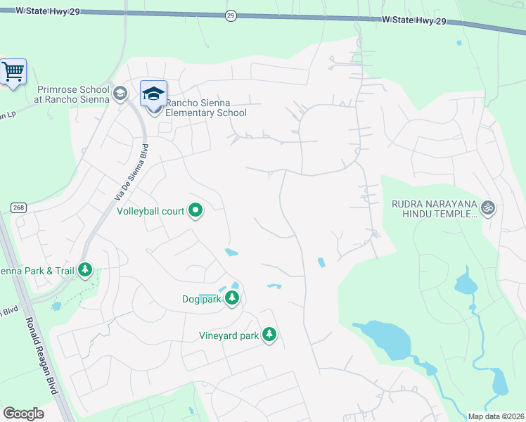 map of restaurants, bars, coffee shops, grocery stores, and more near 124 Summer Oak Ct in Georgetown