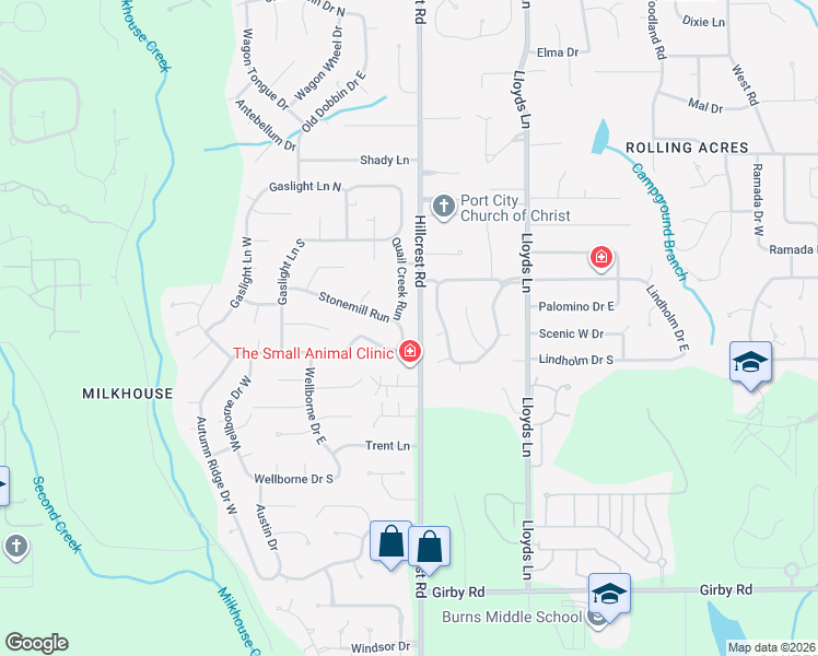 map of restaurants, bars, coffee shops, grocery stores, and more near 3001 Stonemill Run in Mobile