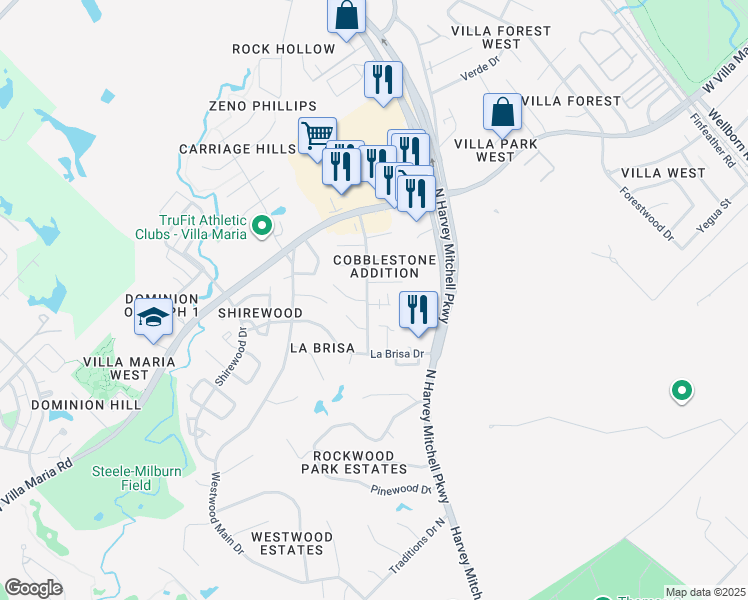 map of restaurants, bars, coffee shops, grocery stores, and more near 2008 Monito Way in Bryan