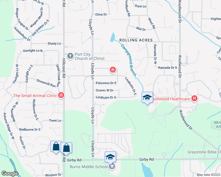 map of restaurants, bars, coffee shops, grocery stores, and more near 6116 Scenic West Drive in Mobile
