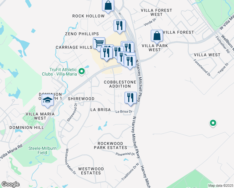 map of restaurants, bars, coffee shops, grocery stores, and more near 2008 Monito Way in Bryan
