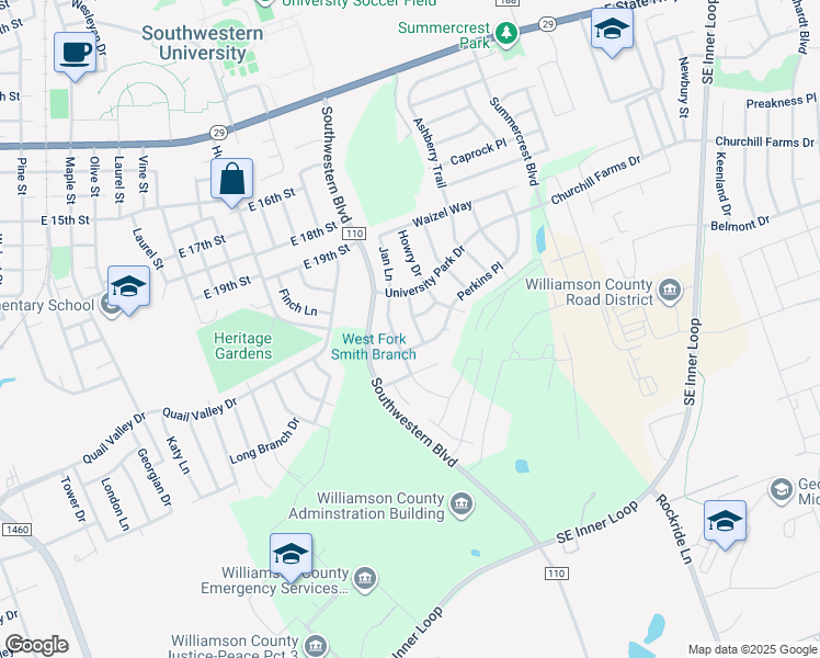 map of restaurants, bars, coffee shops, grocery stores, and more near 2412 McCook Drive in Georgetown
